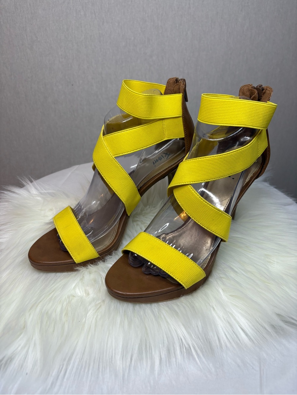 FIONI Clothing Yellow Strappy High Heel Sandals